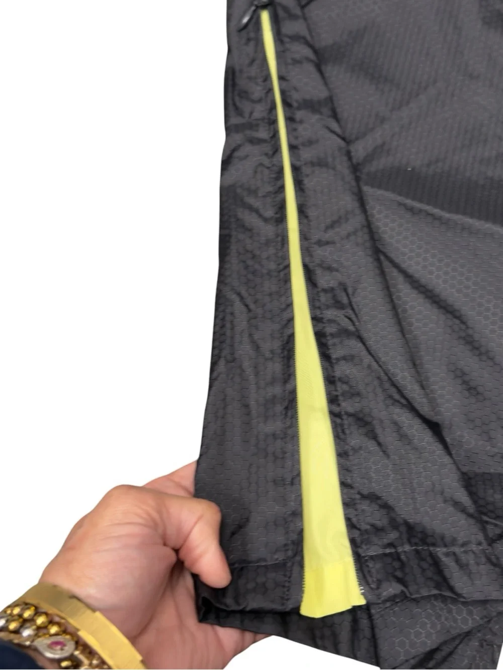 Nike Black Volt Nylon Zip Leg Drawstring Track Athletic Wind Pants